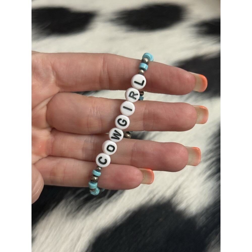 Native American Sterling Cowgirl 3mm 4mm Navajo Pearl Turquoise Stretch Bracelet - Picture 7 of 11